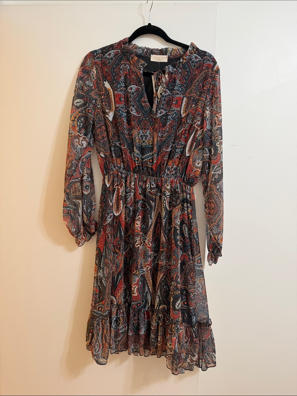 Paisley Print Long Sleeve Dress - Multicolor
